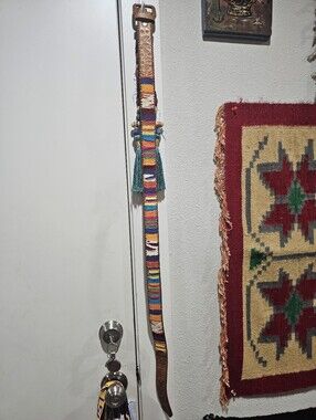 Vintage Multicolor Huipil & Leather-Trim Belt 36